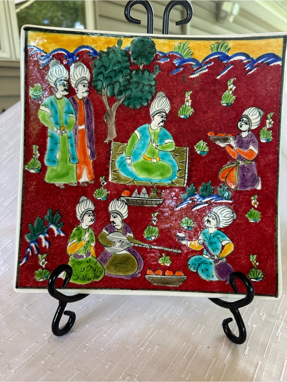 Turkish Hand Painted Ceramic Wall Plate Ottoman Court Scene 9x9 Ibrahim Erdeyer